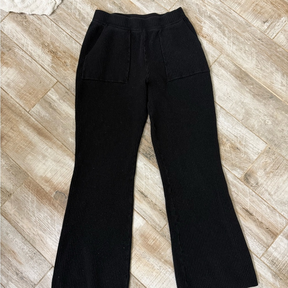 Athleta Black Ribbed Flare Athletic Pants